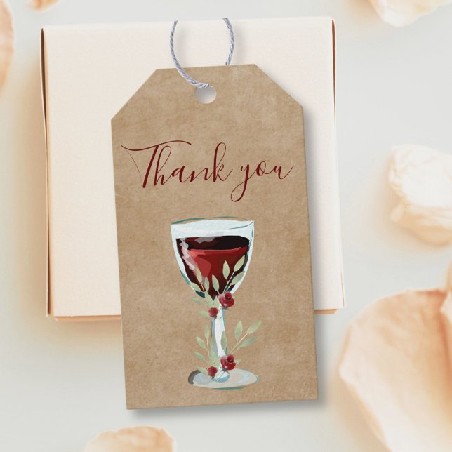 Étiquettes-cadeau Rose de vin rouge rustique Aquarelle Merci (Créateur téléchargé)