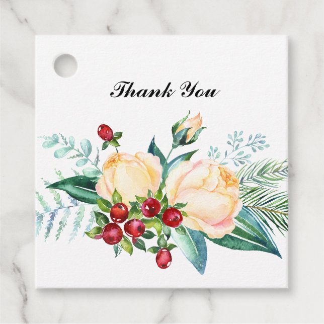 Étiquettes Cadeau Rose et Berry Mariage de tiges d'aquarelle (Devant)