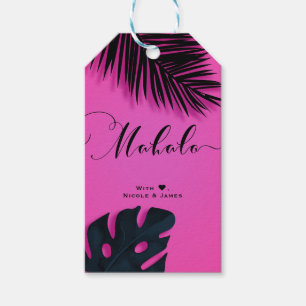 Étiquettes-cadeau Rose Feuilles de Palmier Tropicales Fête MAHALO AL
