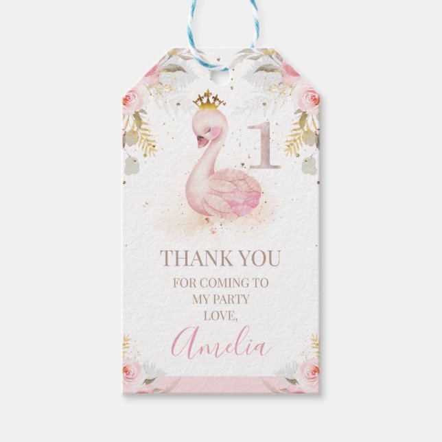 Étiquettes-cadeau Rose Floral Rose Princess Swan 1er anniversaire (Devant)