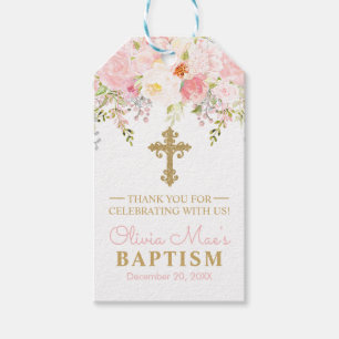 Étiquettes-cadeau Rose Garden Girl Baptism Rose & Gold Favoriser