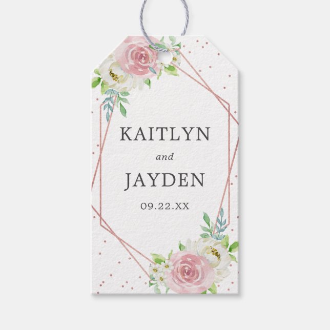 Étiquettes-cadeau Rose géométrique chic Gold Foil Mariage floral (Devant)