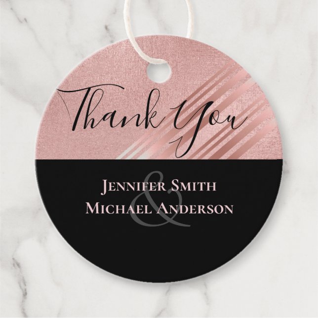 Étiquettes Cadeau Rose Gold Black Parties scintillant Foil Look MARI (Devant)