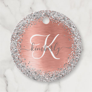 Étiquettes Cadeau Rose Gold brossé Parties scintillant métallique No