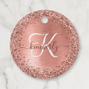 Étiquettes Cadeau Rose Gold brossé Parties scintillant métallique No