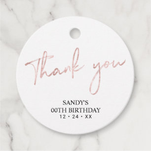 Étiquettes Cadeau Rose Gold Brush Script Anniversaire Merci de fête