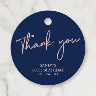 Étiquettes Cadeau Rose Gold Brush Script Fête d'anniversaire Merci