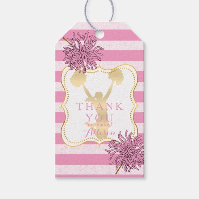 Étiquettes-cadeau Rose | Gold Cheer Pom-pom girl fête d'anniversaire (Devant)