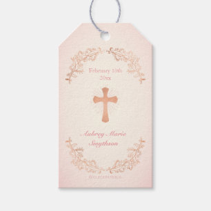Étiquettes-cadeau Rose Gold Cross Pink Baptism Tags cadeaux