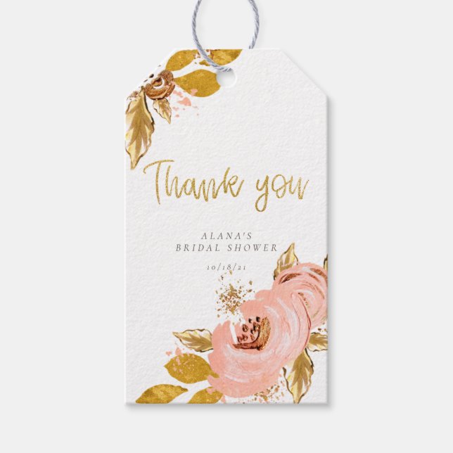 Étiquettes-cadeau Rose Gold Floral Parties scintillant Fête des mari (Devant)