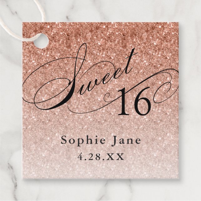 Étiquettes Cadeau Rose Gold Glam Parties scintillant Sweet 16 Person (Devant)