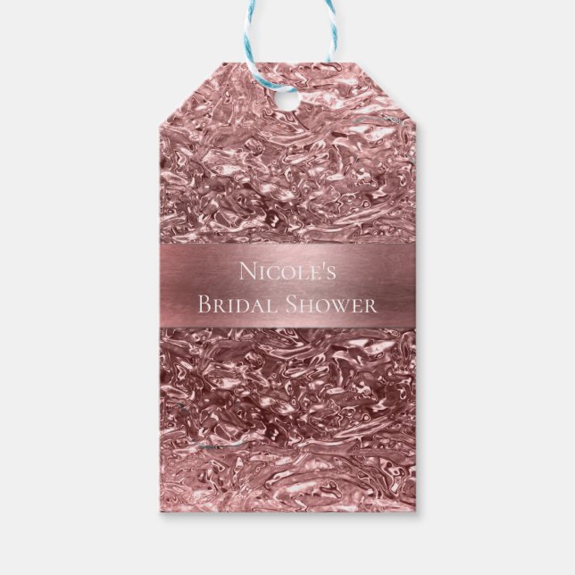 Étiquettes-cadeau Rose Gold Liquid Chrome Metallic Chic Party Favori (Devant)