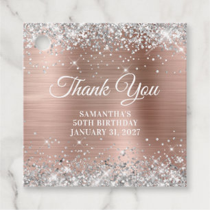 Étiquettes Cadeau Rose Gold Pailleté Argent Remerciement 50e Anniver