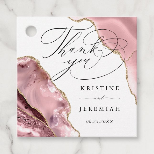 Étiquettes Cadeau Rose Gold Parties scintillant noir Script Mariage  (Devant)