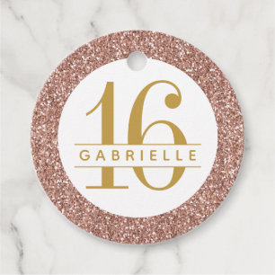 Étiquettes Cadeau Rose Gold Parties scintillant Nom Pink Sweet 16