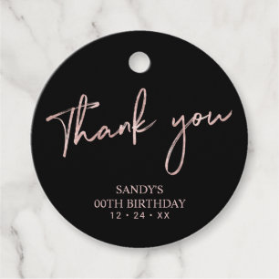 Étiquettes Cadeau Rose Gold Pinceau Script Invitation Anniversaire M