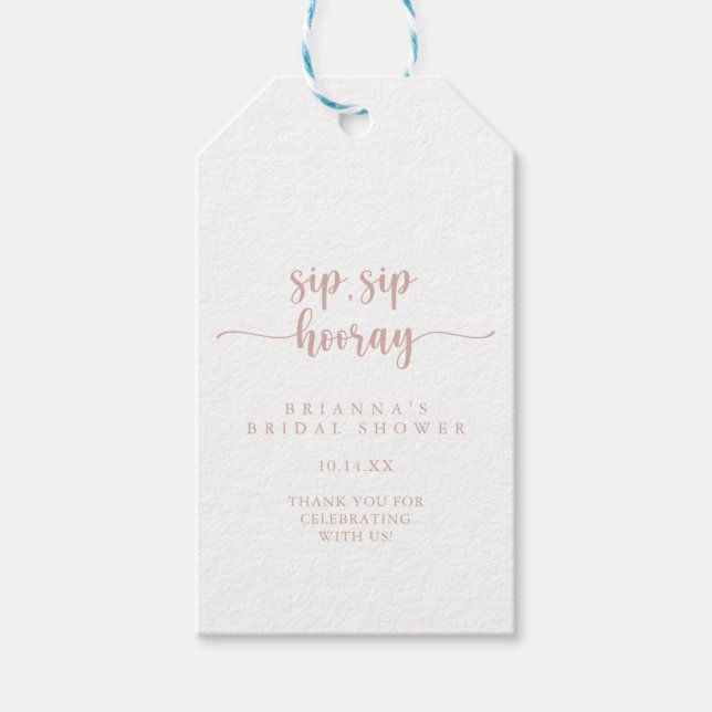 Étiquettes-cadeau Rose Gold Sip Sip Hooray Fête des mariées (Devant)