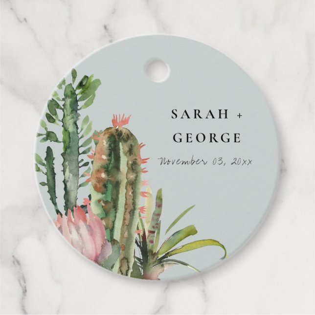 ÉTIQUETTES CADEAU ROSE GRIS DESERT FLORAL CACTI FOLIAGE MARIAGE (Devant)