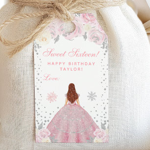 Étiquettes-cadeau Rose Hiver Cheveux Bruns Princesse Seize Ans Douce