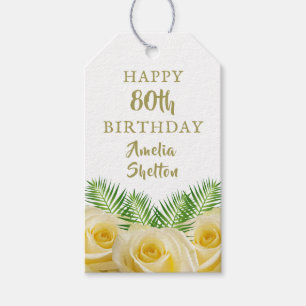 Étiquettes-cadeau Rose jaune et Feuille Floral Joyeux anniversaire