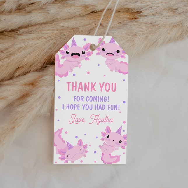 Étiquettes-cadeau Rose mignon Axolotl Anniversaire Merci Favoriser (Créateur téléchargé)