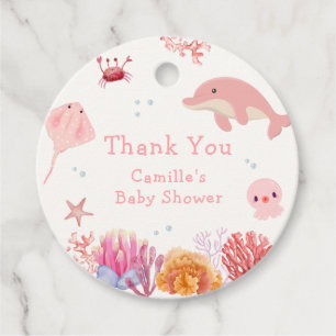 Étiquettes Cadeau Rose mignonne sous le Baby shower Dolphin de mer f