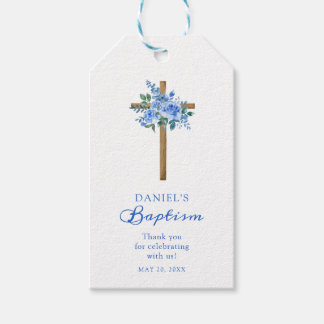 Étiquettes-cadeau Rose moderne Dusty Baptême bleu garçon