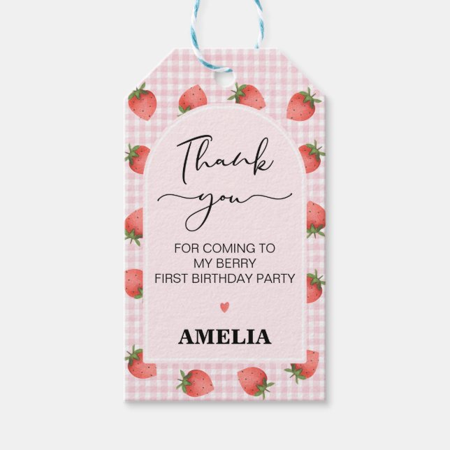 Étiquettes-cadeau Rose moderne En vichy Berry Sweet 1er anniversaire (Devant)