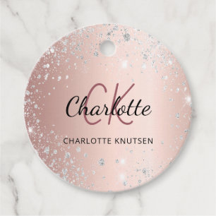 Étiquettes Cadeau Rose or argent parties scintillant monogramme nom 