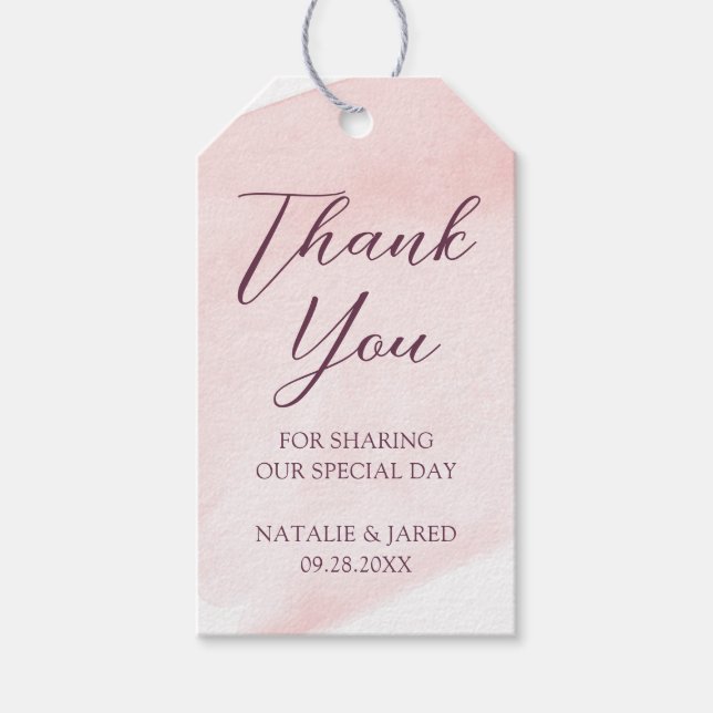 Étiquettes-cadeau Rose Pâle Aquarelle Mariage Remerciement Cadeau (Devant)