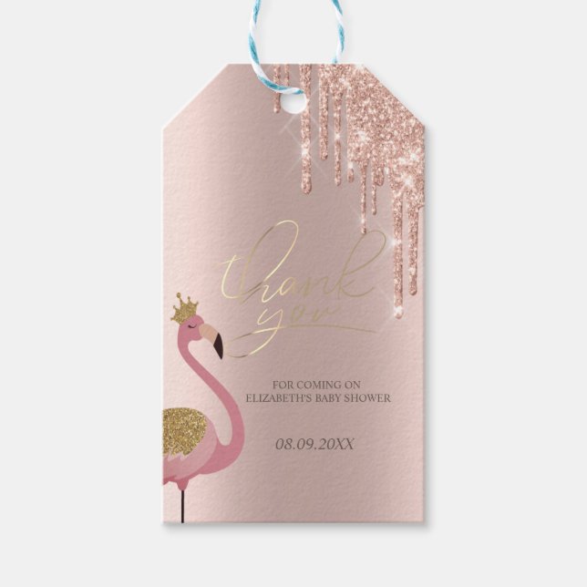 Étiquettes-cadeau Rose Parties scintillant or   Baby shower Flamant  (Devant)