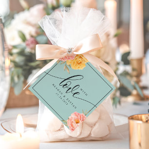 Étiquettes Cadeau Rose Pivoine Fleurie Avec Amour Mariage