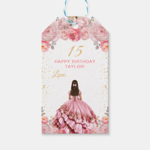 Étiquettes-cadeau Rose Poussiéreuse Princesse Quinceañera Joyeux Ann