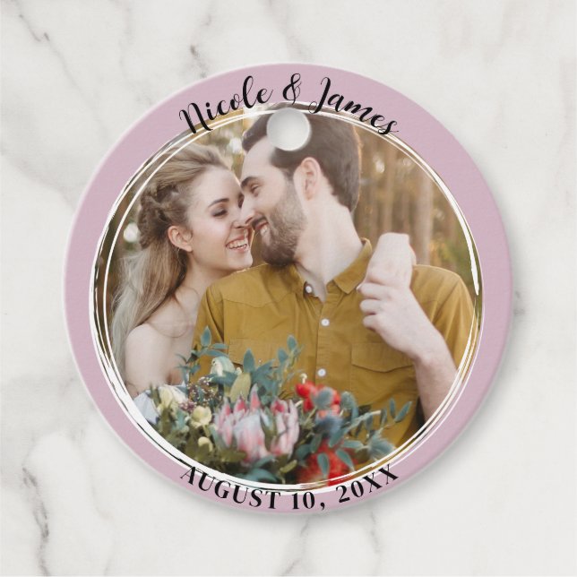 Étiquettes Cadeau Rose Poussiéreux Minimal Tendance Rond Photo Maria (Devant)