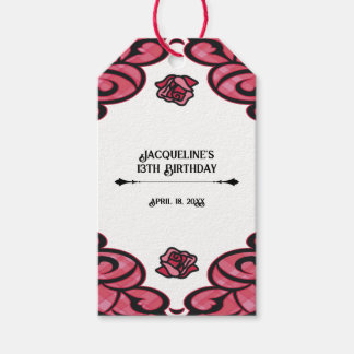 Étiquettes-cadeau Rose princesse anniversaire rose et noir