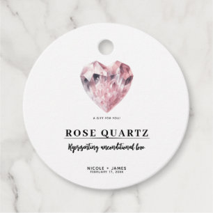 Étiquettes Cadeau Rose Quartz Cœur Rose Amour Cristal Mariage