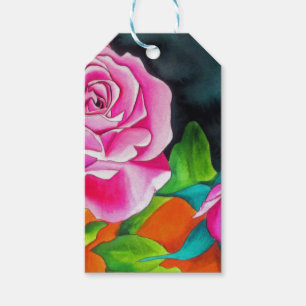 Étiquettes-cadeau Rose rose avec aquarelle orange