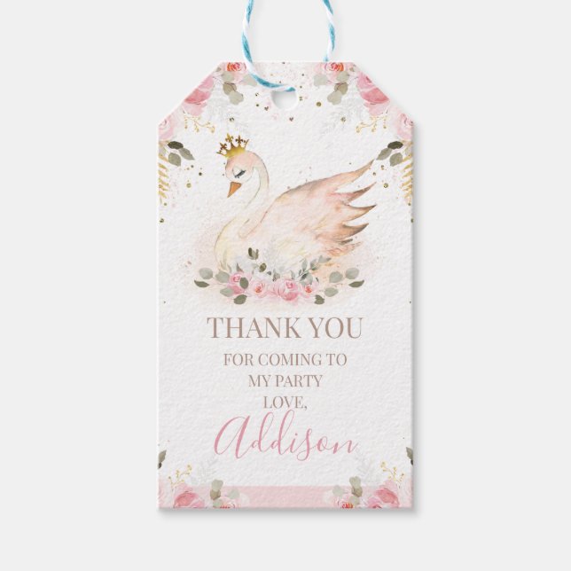 Étiquettes-cadeau Rose rose Floral Princess Swan Anniversaire Balise (Devant)