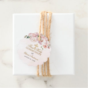 Étiquettes Cadeau Rose rose pâle Floral Première Communion sainte