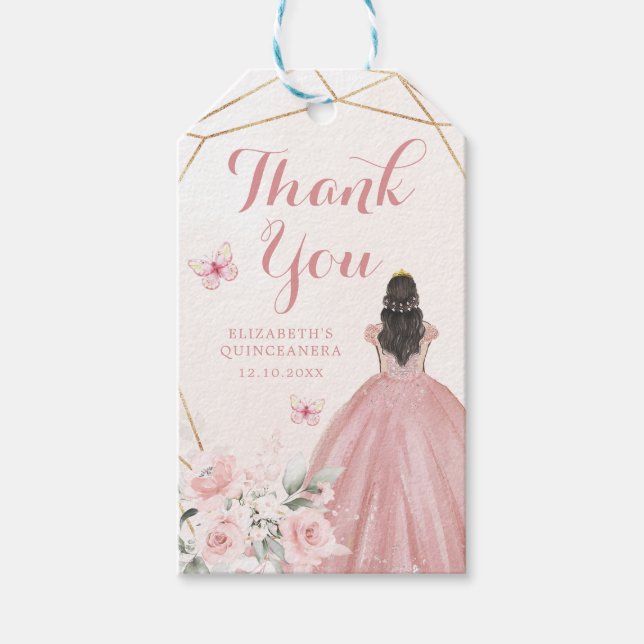 Étiquettes-cadeau Rose rose pâle géométrique Quinceañera Merci (Devant)