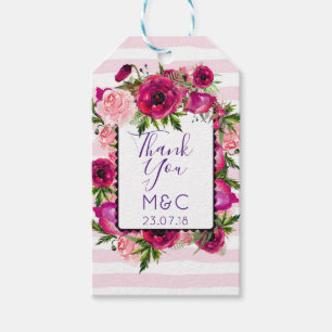 Étiquettes-cadeau Rose rose & Poppy Floral Bouquet Mariage Merci