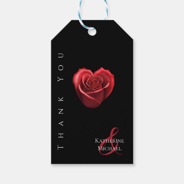 Étiquettes-cadeau Rose rouge en forme de coeur - Merci Mariage - (Devant)