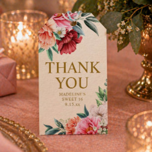 Étiquettes-cadeau Rose Rouge Floral Sweet 16