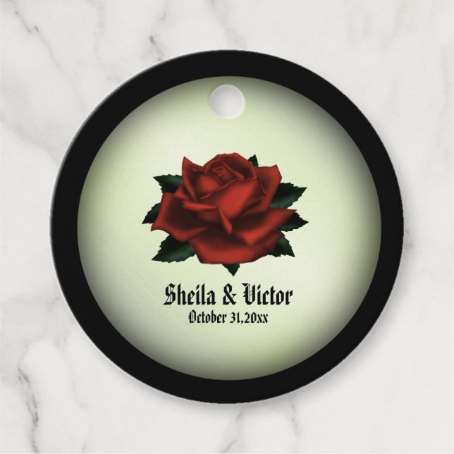 Étiquettes Cadeau Rose rouge gothique Mariage personnalisé vert (Devant)