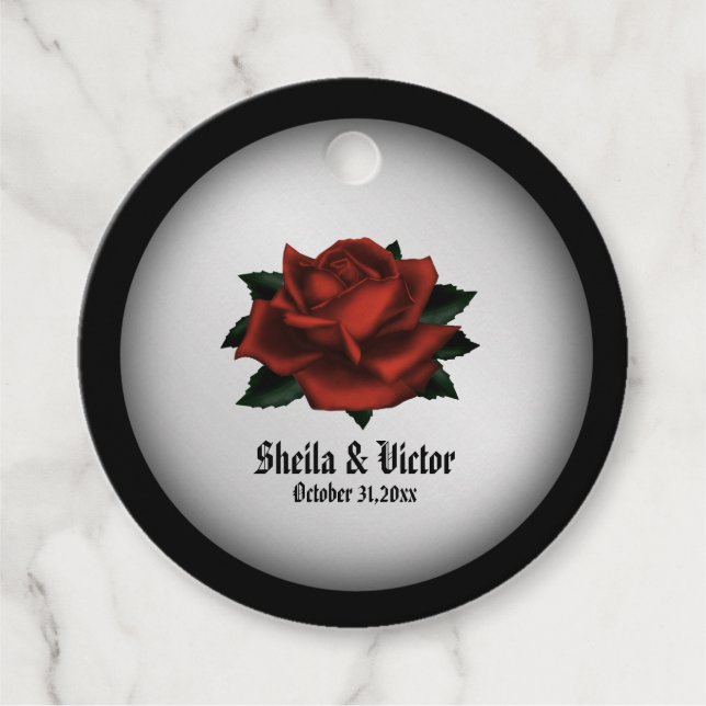 Étiquettes Cadeau Rose rouge Mariage gothique Personnaliser (Devant)