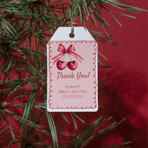 Étiquettes-cadeau Rose Rouge Ruban Mignon Cerise sur le Haut Shower