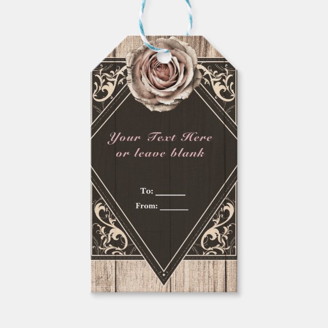 Étiquettes-cadeau Rose rustique Élégant Bois clair Diamond Party Fav (Devant)