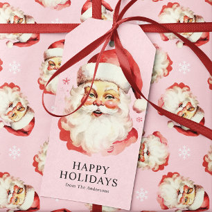 Étiquettes-cadeau Rose Santa Claus Noël Rétro Vintage