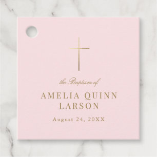 Étiquettes Cadeau Rose Simple Elegant Gold Cross Baptism Christening