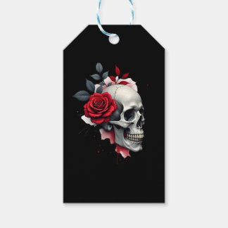 Étiquettes-cadeau Rose Squelette Crâne Main Fleur Rouge Rose T-Shirt